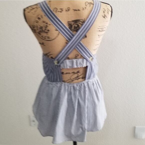 DOE & Rae S blue and white stripe mini dress cotton‎ polyester blend - Picture 2 of 6
